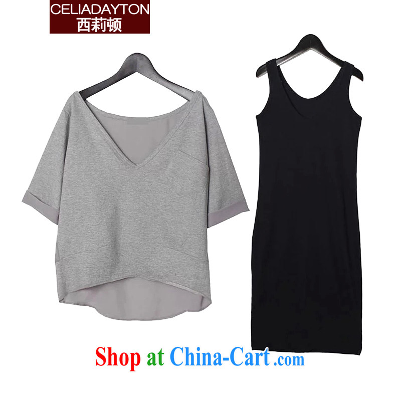 Cecilia Medina Quiroga and Macedonia is indeed increasing, female 2015 new summer mm thick sister stylish casual dress two-piece 200Jack relaxed dress short-sleeve female gray coat + black skirt XXXXL, Cecilia Medina Quiroga (celia Dayton), online shopping
