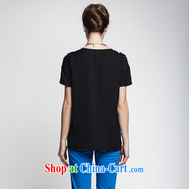 The Mak is the female 2015 summer new thick mm stylish shoulder, short-sleeved shirt T 952153947 black 5 XL, former Yugoslavia, Mak, and shopping on the Internet