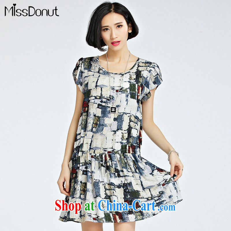 The MissDonut is indeed increasing, female summer on the new Korean version thick girls with graphics thin, stamp the waist thick sister cotton the dresses picture color the code 5 XL