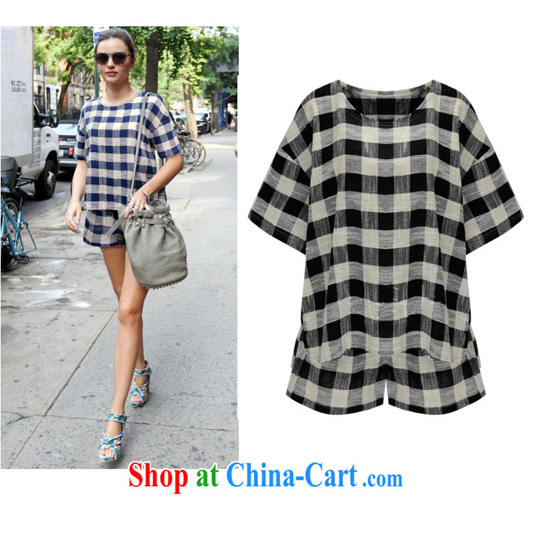 1000 fruit large, female 2015 summer new thick mm loose video thin cotton Ma checked short-sleeved shirt T + elastic waist shorts two pack 5151 blue checkered 5 XL pictures, price, brand platters! Elections are good character, the national distribution, so why buy now enjoy more preferential! Health