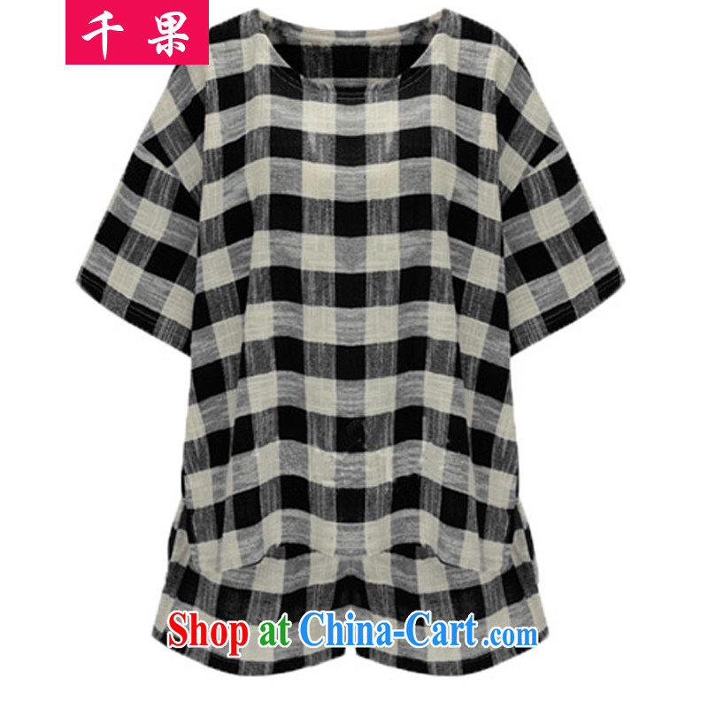 1000 if the Code women 2015 summer new thick mm loose video thin cotton the Commission checked short-sleeved shirt T + elastic waist shorts two pack 5151 blue checkered XL 5, 1000 fruit (QIANGUO), online shopping