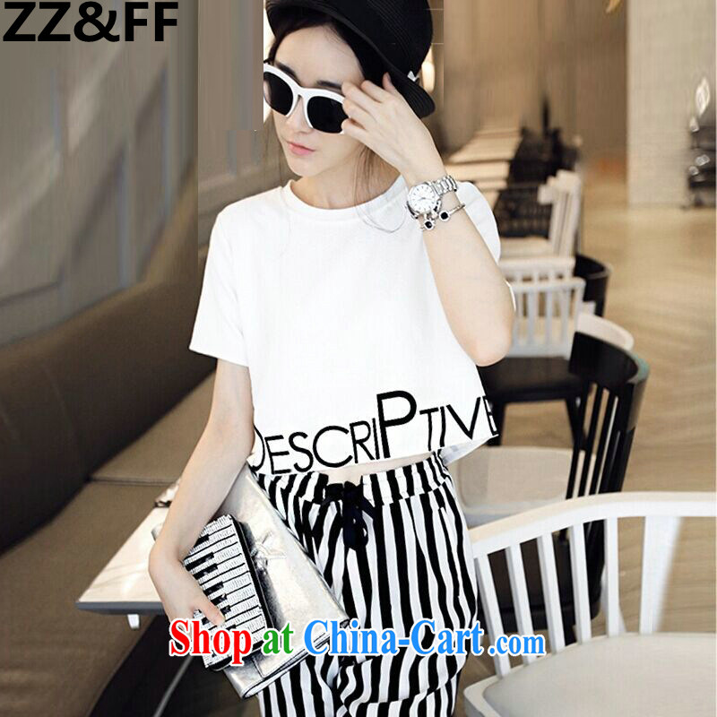 ZZ _FF summer 2015 new larger female thick MM female small Hong Kong-style short-sleeved shirt T streaks, trouser press Leisure package two sets of picture color XXXXXL