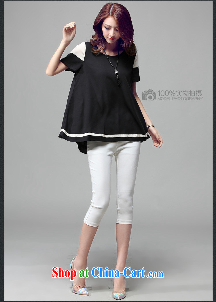 Morning would be the fat XL female 2015 summer new Korean style hit color snow woven A is short-sleeved shirt T mm thick loose video thin knocked color stitching snow woven shirts black 4XL pictures, price, brand platters! Elections are good character, the national distribution, so why buy now enjoy more preferential! Health