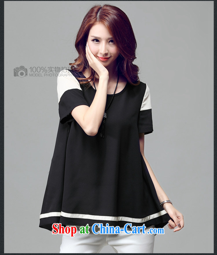 Morning would be the fat XL female 2015 summer new Korean style hit color snow woven A is short-sleeved shirt T mm thick loose video thin knocked color stitching snow woven shirts black 4XL pictures, price, brand platters! Elections are good character, the national distribution, so why buy now enjoy more preferential! Health