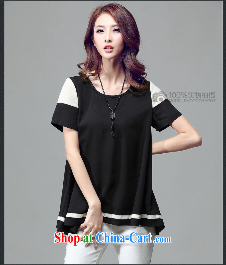 Morning would be the fat XL female 2015 summer new Korean style hit color snow woven A is short-sleeved shirt T mm thick loose video thin knocked color stitching snow woven shirts black 4XL pictures, price, brand platters! Elections are good character, the national distribution, so why buy now enjoy more preferential! Health