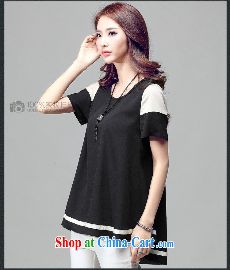 Morning would be the fat XL female 2015 summer new Korean style hit color snow woven A is short-sleeved shirt T mm thick loose video thin knocked color stitching snow woven shirts black 4XL pictures, price, brand platters! Elections are good character, the national distribution, so why buy now enjoy more preferential! Health