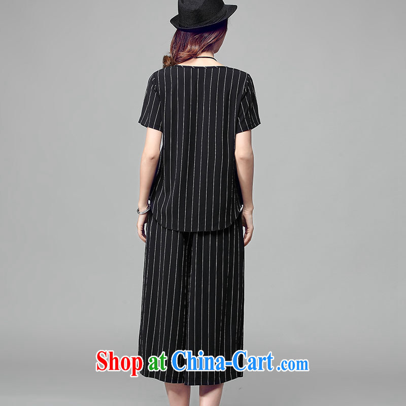 Elizabeth's child-care Kosovo 2015 summer new women with large, female striped pants and skirts casual T-shirt two piece set with a short-sleeved T-shirt girl V 8010 black 4XL de Kosovo (savoil), online shopping