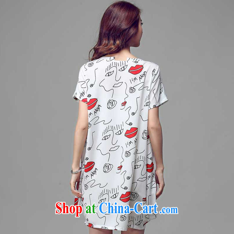Morning would be 2015 and indeed increase, female summer new Korean Style Fashion stamp lantern dress mm thick loose video thin knocked color stamp skirt white 3XL, morning, and shopping on the Internet