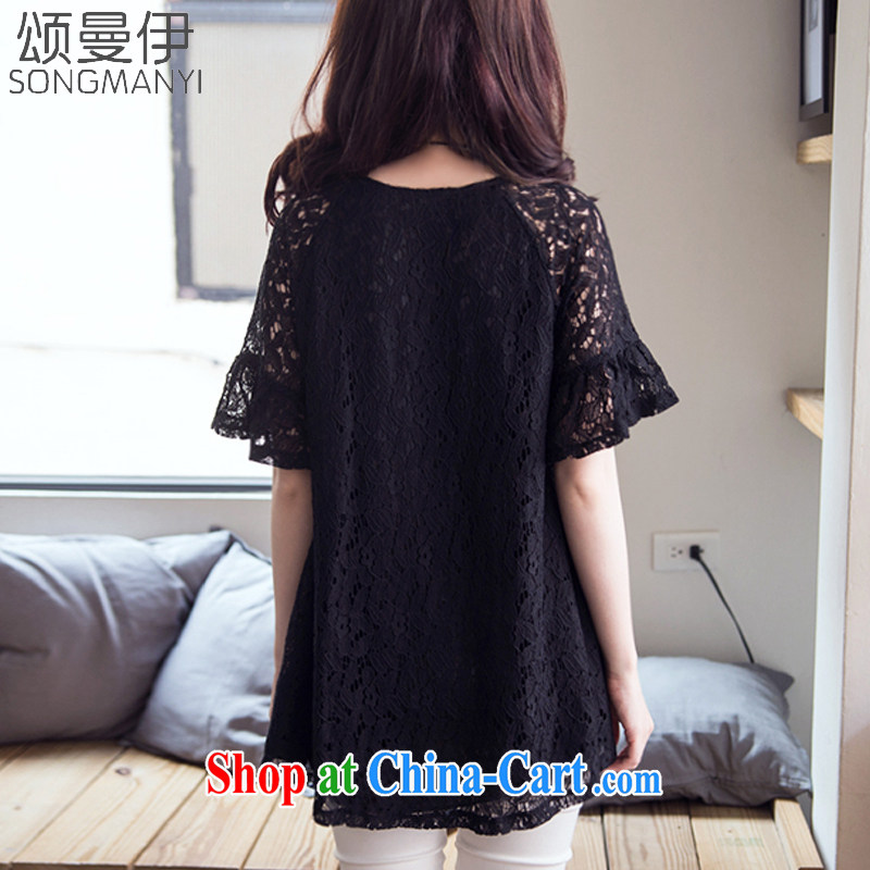 Also, the 2015 summer new, larger female T-shirt with short sleeves shirt T girl relaxed thick mm video thin lace T-shirt 8579 black XXXXXL, of Manchester, and shopping on the Internet