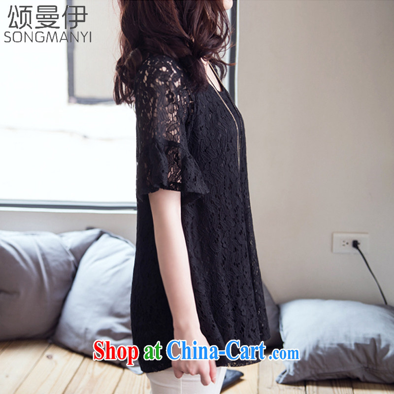 Also, the 2015 summer new, larger female T-shirt with short sleeves shirt T girl relaxed thick mm video thin lace T-shirt 8579 black XXXXXL, of Manchester, and shopping on the Internet