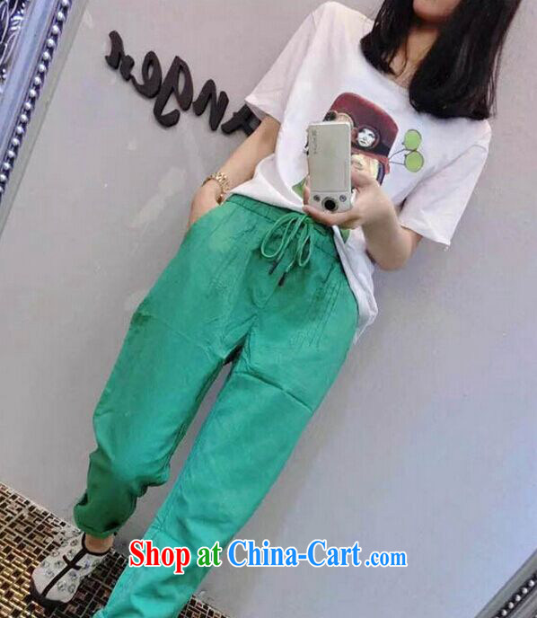 Vicky Ling Song 2015 new Korean version the Code women increased leisure Package white short-sleeved stamp T-shirt cotton + loose 9 color pants two-piece L 2493 photo color 5 XL pictures, price, brand platters! Elections are good character, the national distribution, so why buy now enjoy more preferential! Health