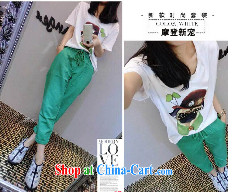 Vicky Ling Song 2015 new Korean version the Code women increased leisure Package white short-sleeved stamp T-shirt cotton + loose 9 color pants two-piece L 2493 photo color 5 XL pictures, price, brand platters! Elections are good character, the national distribution, so why buy now enjoy more preferential! Health