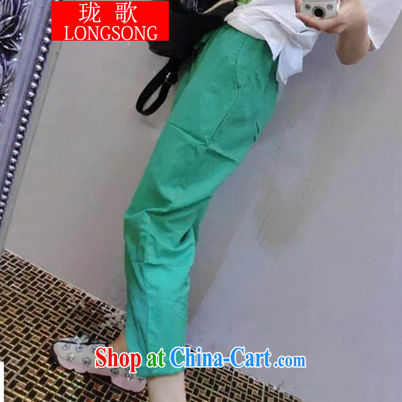 Vicky Ling Song 2015 new Korean version of the greater code female increase Leisure package white short-sleeved stamp T-shirt cotton + loose 9 color pants two-piece L 2493 photo color 5 XL, Clerical Officer Song (LONGSONG), online shopping