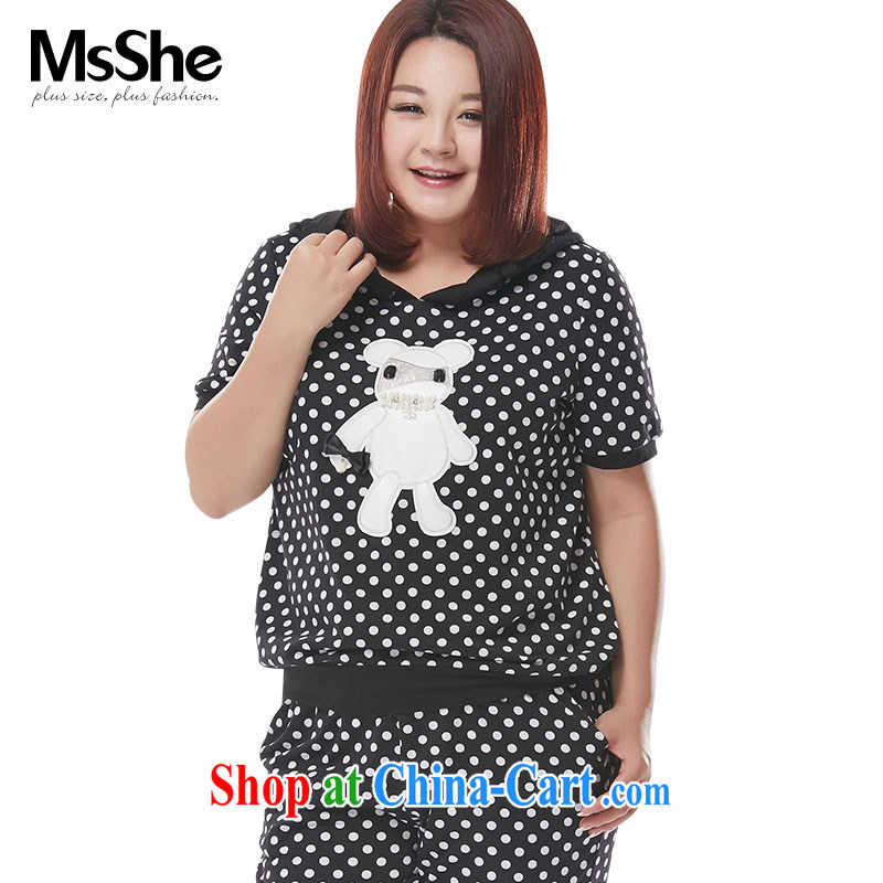 MsShe XL ladies' 2015 new summer wear thick MM campaign kit two kits 7 pants 4605 black and white dots 2 XL