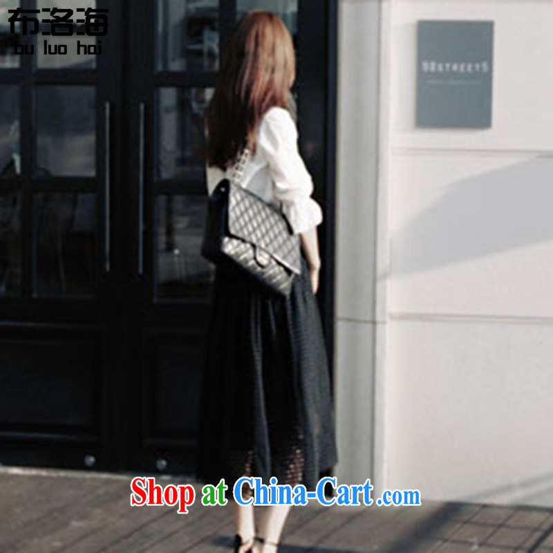 The sea 2015 summer new slim body fat MM XL female Two-piece dresses black-and-white shirt T-shirt language empty long skirt waist dress with 555 White on Black The XXXL for 140 - 160 jack, sea, shopping on the Internet