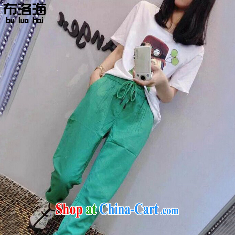 The sea 2015 summer new Korean version thick MM cartoon short-sleeved T shirt T-shirt loose tether 9, trouser press the code female two parts kit 5809 photo color XXXXXL for 180 - 205 jack, sea, shopping on the Internet
