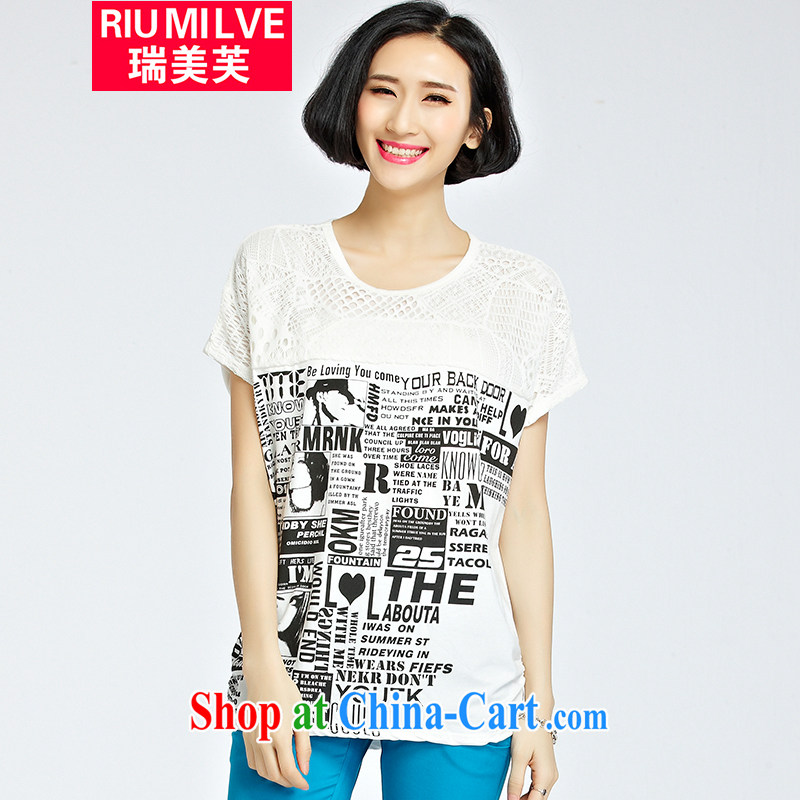 Ryan and the United States concluded 2015 XL female summer new Korean version mm thick beauty graphics thin letter stamp leisure 100 ground short-sleeved shirt T girls T-shirt 1220 white 3XL _150 - 165 _ jack
