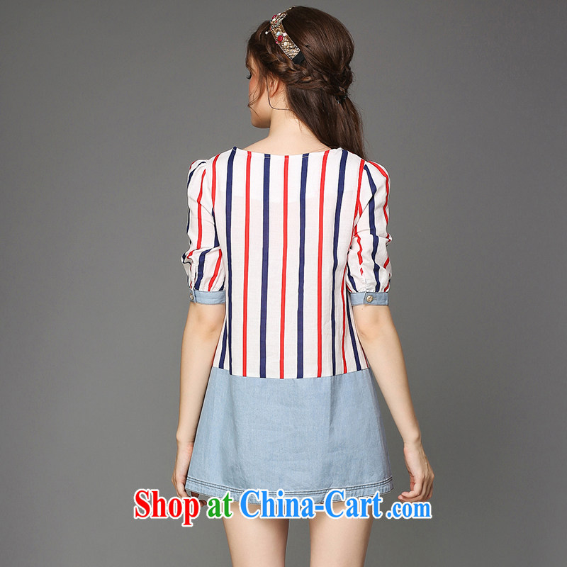 The Connie was a high-end European and American and indeed increase, female 200 Jack thick sister summer graphics thin vertical stripes dresses hot drill floral cotton Ma short skirts G - Y 788 blue 5 XL, Anne's dream, shopping on the Internet