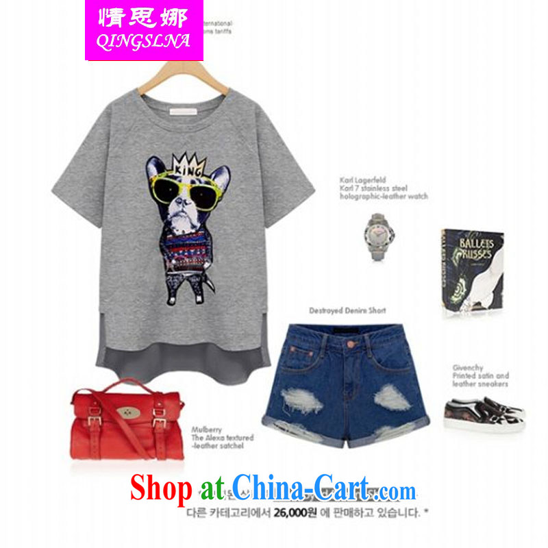 And Cisco's 2015 New, and indeed increase, women with thick mm summer Korean version loose short-sleeved T-shirts Female Light Gray XXXL