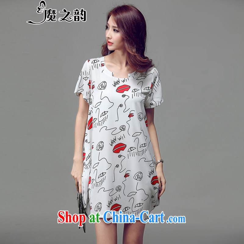 Magic of the larger women's clothing dresses summer is the increased emphasis on human graphics thin, relaxed lounge stamp-yi skirt 82,061 white XXXL