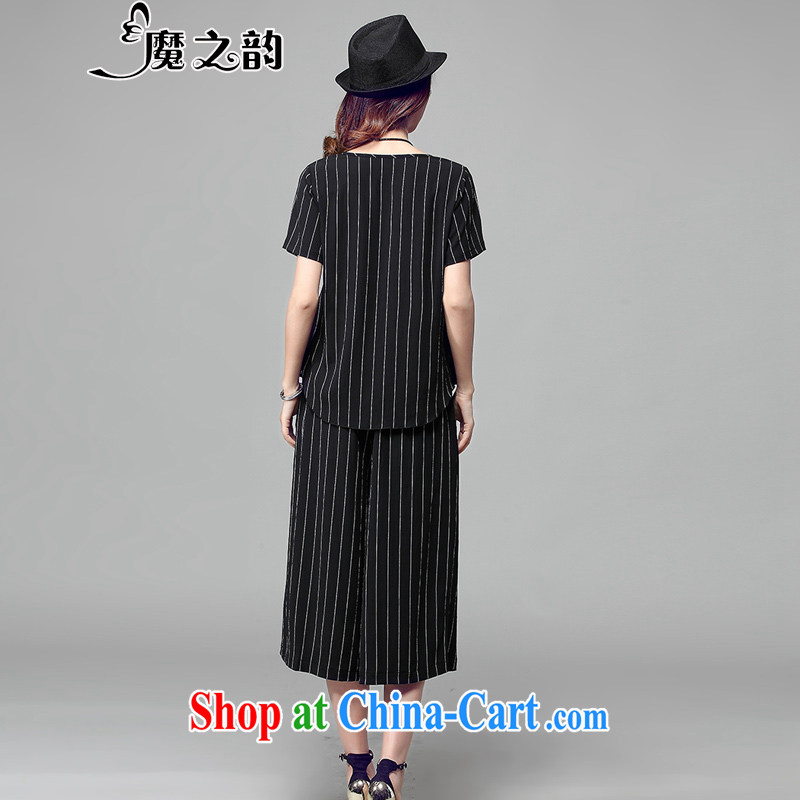 Magic of the larger female Summer Package the fat increase Korean version thick, thick sister graphics thin T-shirt + Wide Leg Dress Pants 88,010 black XXXXL, magic of the target, and, shopping on the Internet