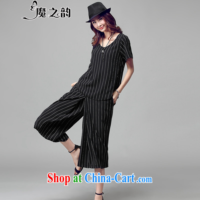 Magic of the larger female Summer Package the fat increase Korean version thick, thick sister graphics thin T-shirt + Wide Leg Dress Pants 88,010 black XXXXL, magic of the target, and, shopping on the Internet
