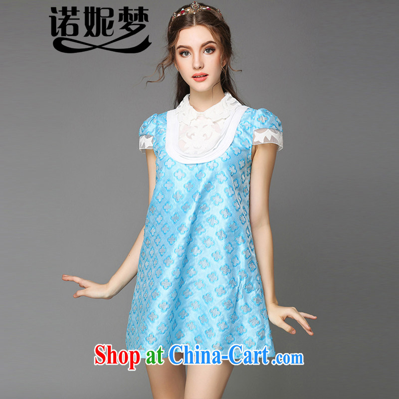 Connie's dream European and American high-end the fat increase, female 200 Jack summer thick sister stylish lapel knocked color embroidered dresses video thin A field skirt G - Y 789 blue 5 XL _pre-sale June 13 shipment_