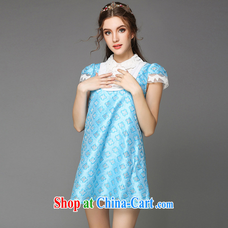 Connie's dream in Europe and high-end the fat increase, female 200 Jack summer thick sister stylish lapel knocked color embroidered dresses video thin A field skirt G - Y 789 blue 5 XL (pre-sale June 13 shipment), the Connie dreams, shopping on the Internet