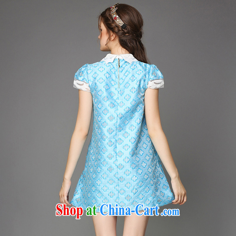 Connie's dream in Europe and high-end the fat increase, female 200 Jack summer thick sister stylish lapel knocked color embroidered dresses video thin A field skirt G - Y 789 blue 5 XL (pre-sale June 13 shipment), the Connie dreams, shopping on the Internet