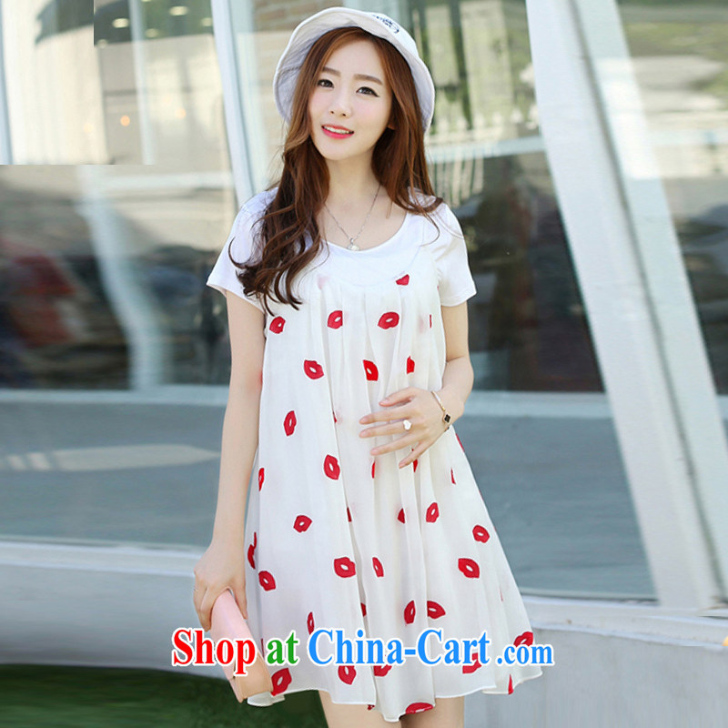 Yu-W 2015 summer edition won the Code women pregnant women snow woven shirts, long, pregnant women dresses 4017 white on red lips XL large a code, Yu w, shopping on the Internet