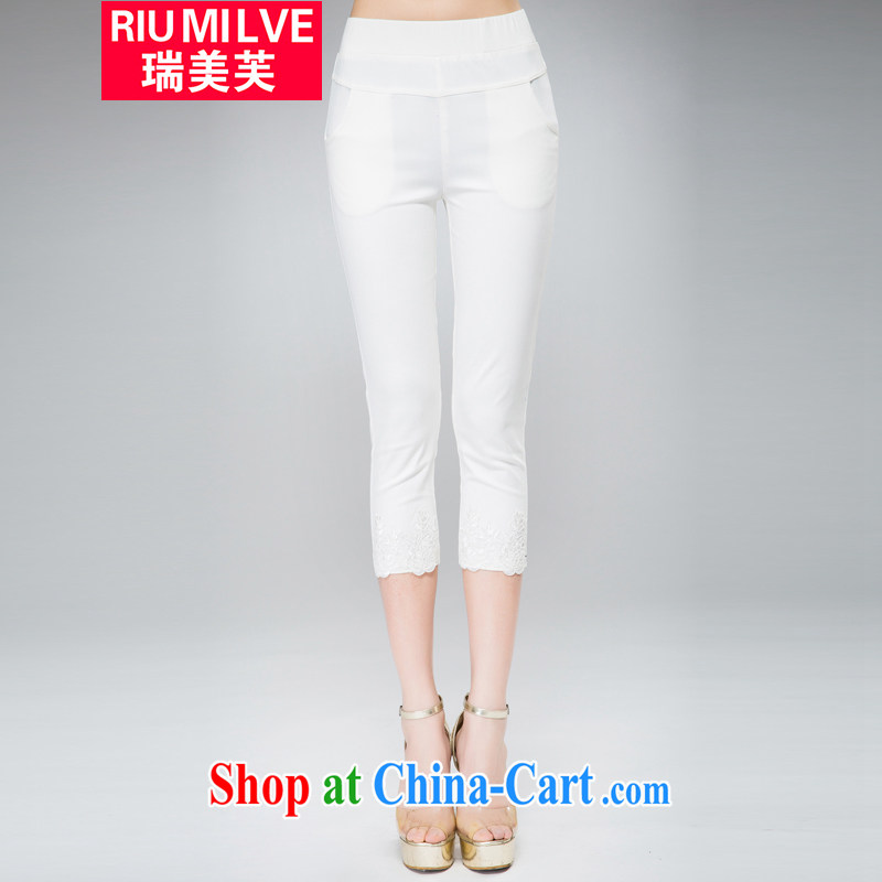 Ryan and the United States concluded the 2015 is indeed increasing, female summer new lace 7 pants elasticated waist-thick MM graphics thin stretch casual pants solid 879 white XXXL