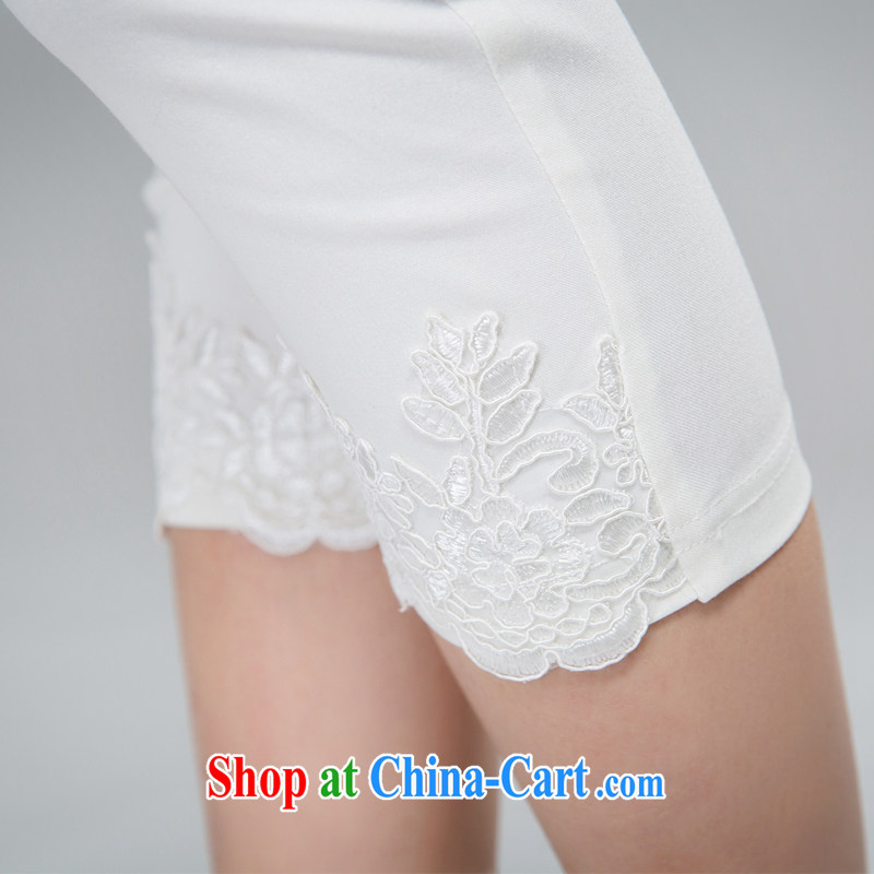 Ryan and the United States concluded the 2015 is indeed increasing, female summer new lace 7 pants elasticated waist-thick MM graphics thin stretch casual pants solid 879 white XXXL, the US would be (RIUMILVE), online shopping