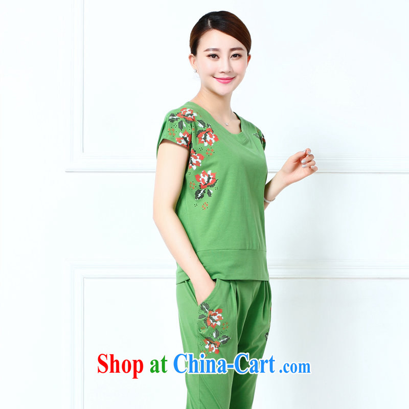 T-shirt + pants older female Summer Package the middle-aged, Mom loaded summer two-piece with older persons cotton T shirts sport and leisure package green XXXL, eagle feathers lung (YINGYULONG), online shopping