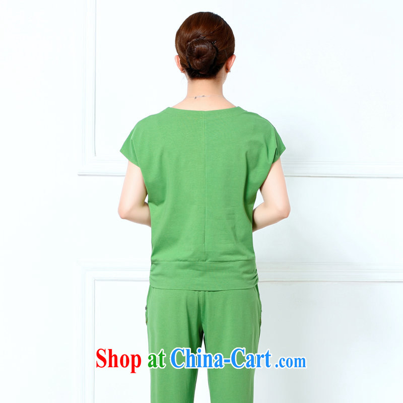 T-shirt + pants older female Summer Package the middle-aged, Mom loaded summer two-piece with older persons cotton T shirts sport and leisure package green XXXL, eagle feathers lung (YINGYULONG), online shopping