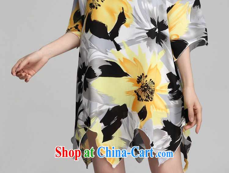 Ms Audrey EU aviation Summer Snow woven Korean version does not rule 5 sub-cuff V collar loose video thin large, thick MM female dresses ZM 7555 yellow XXXL pictures, price, brand platters! Elections are good character, the national distribution, so why buy now enjoy more preferential! Health