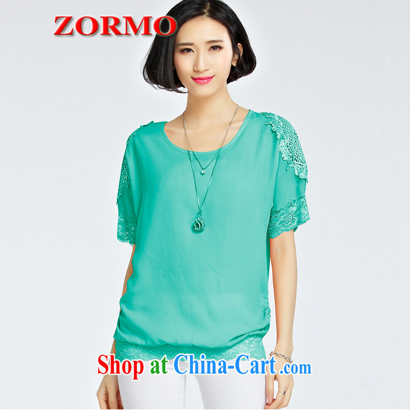 The ZORMO Code women summer Openwork lace and indeed XL snow woven shirts fat, the lumbar T shirts female light green 5 XL