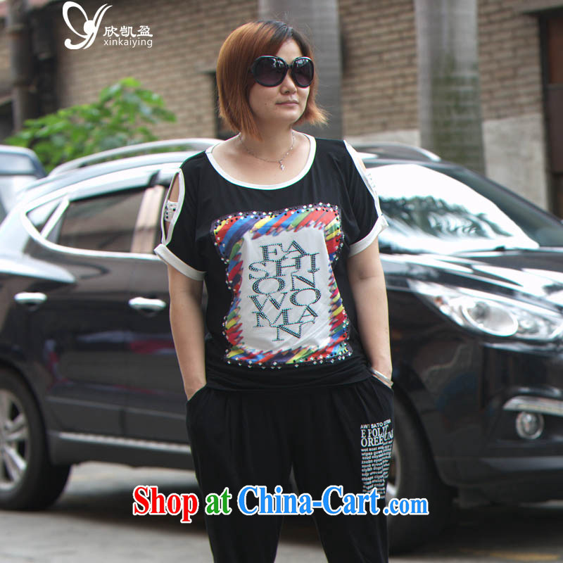 Yan Kai surplus summer 2015 new high-end ladies' large, thick MM loose video thin cotton fabric female short-sleeved shirt T charm and elegant woman excellent choice of black 4XL