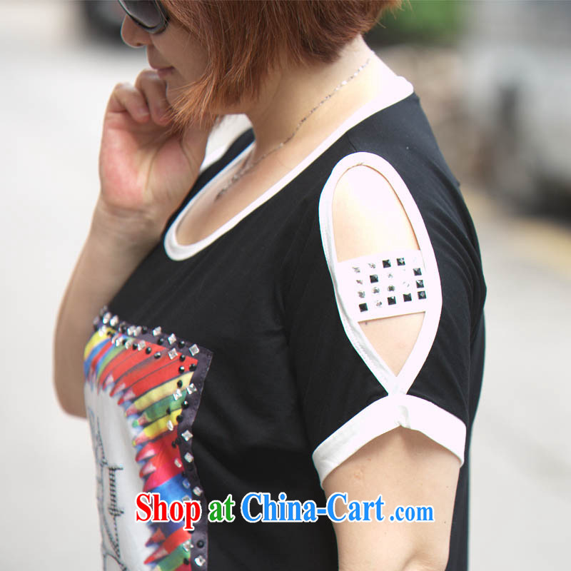 Xin Kai surplus summer 2015 new high-end ladies' large, thick MM loose video thin cotton fabric female short-sleeved shirt T charm and elegant woman, excellent choice of black 4XL, Yan Kai (kai xin ying), shopping on the Internet