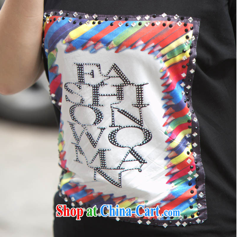 Xin Kai surplus summer 2015 new high-end ladies' large, thick MM loose video thin cotton fabric female short-sleeved shirt T charm and elegant woman, excellent choice of black 4XL, Yan Kai (kai xin ying), shopping on the Internet