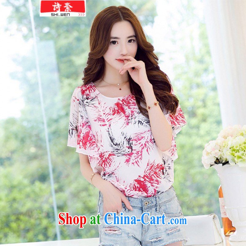 Summer 2015 new short-sleeved snow woven shirts Korean female stamp loose cool graphics thin T shirts solid shirt 9060 feather red 3 XL