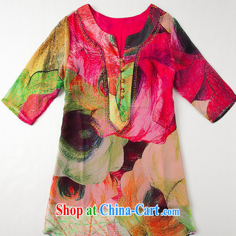 Vincent van Gogh, ballet 2015 summer new, larger female middle-aged mother with loose silk stamp hot drill middle-aged and older dresses picture color XXXXL, Van Gogh the buds (FANYILEI), shopping on the Internet