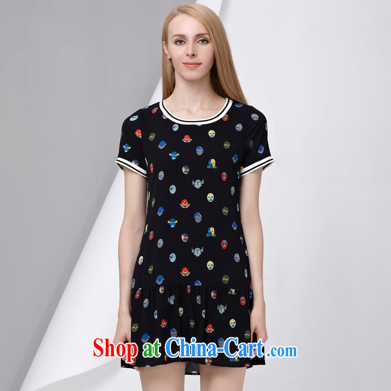 cheer for 2015 summer new, larger female thick MM graphics thin card stamp snow woven short-sleeved dress 2799 black 2 XL, cross-sectoral provision (qisuo), shopping on the Internet