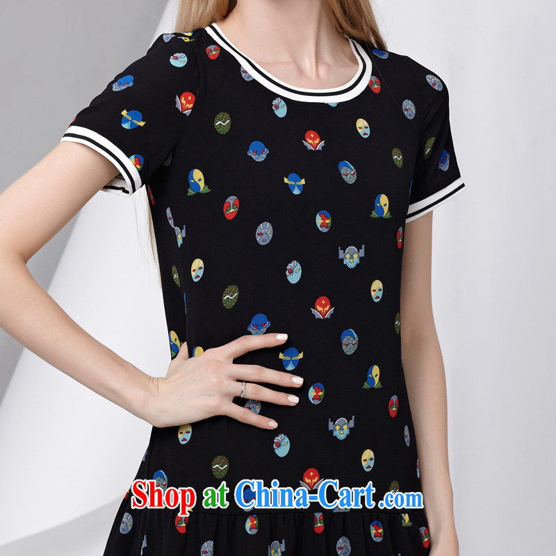 cheer for 2015 summer new, larger female thick MM graphics thin card stamp snow woven short-sleeved dress 2799 black 2 XL, cross-sectoral provision (qisuo), shopping on the Internet