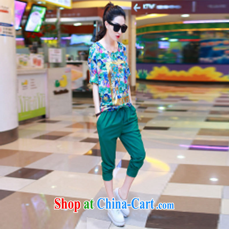 The 21st century is indeed the greater female thick mm summer short-sleeved T-shirt Jack thick sister Korean version 7 pants Leisure package B 273 green XXL, Century, shopping on the Internet