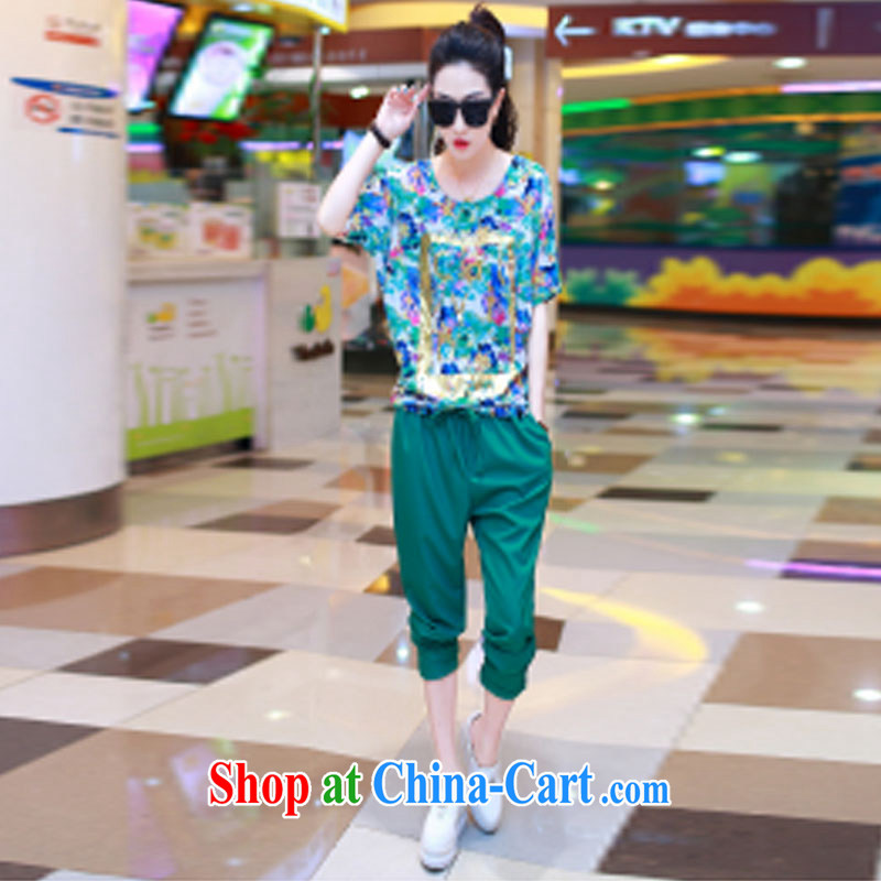 The 21st century is indeed the greater female thick mm summer short-sleeved T-shirt Jack thick sister Korean version 7 pants Leisure package B 273 green XXL, Century, shopping on the Internet