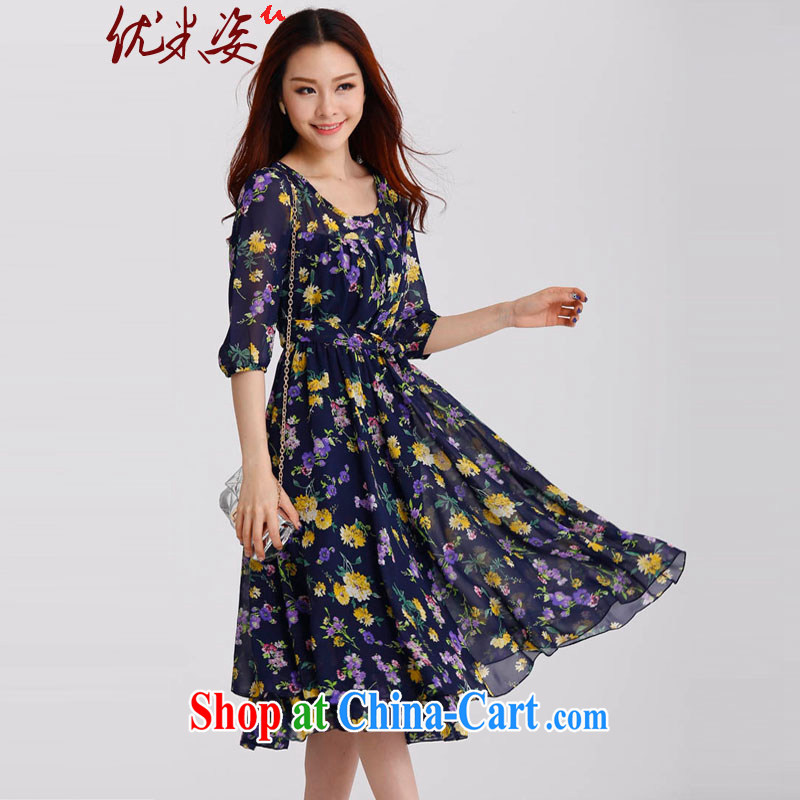Optimize m Beauty Package Mail Delivery 2015 summer thick MM XL elegant floral large graphics thin beauty dress blue 1 XL for 100 - 125 jack