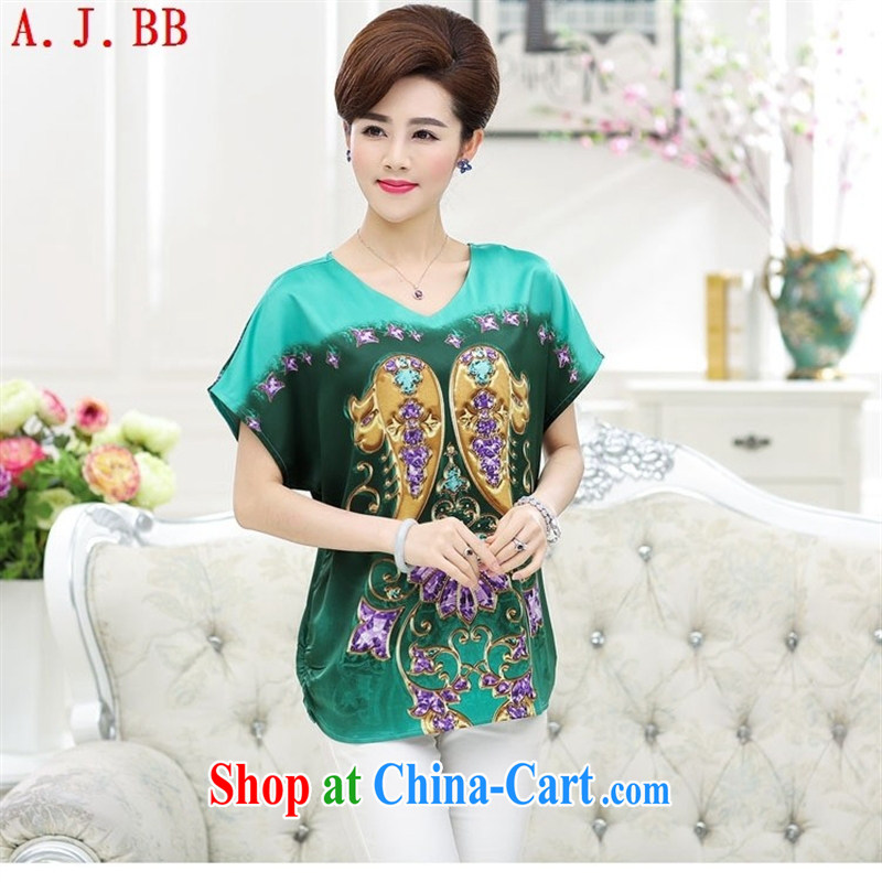 Black butterfly 2015 summer new women middle-aged and older silk shirt middle-aged mother with short-sleeved stylish sauna silk shirt T Po blue XXXL, A . J . BB, shopping on the Internet