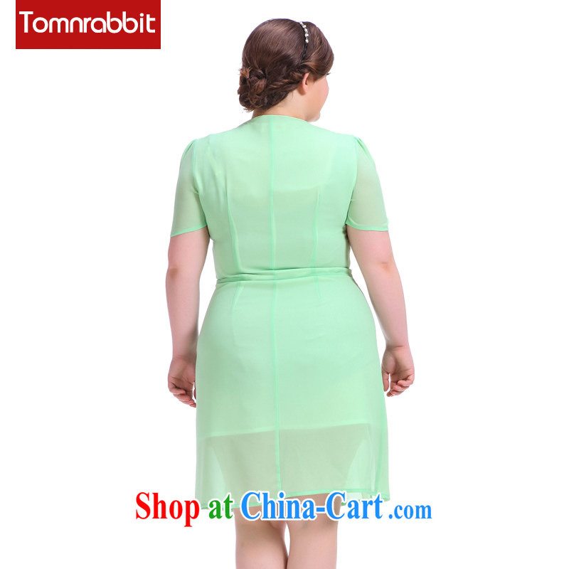 European and American high-end large, female dresses new thick sister graphics thin V collar short-sleeved snow woven skirt green code XL (pre-sale 30 days Shipment), Tomnrabbit, shopping on the Internet
