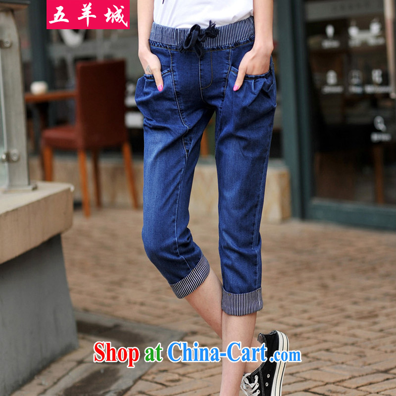 Five Rams City The Code female summer is the XL 7 pants thick girls with graphics thin, thick pants mm leisure Harlan pants jeans 6120 7 pants - denim blue 3 XL_160 - 180 jack