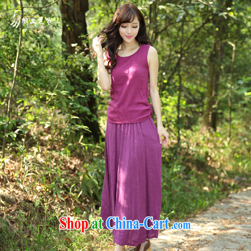 The estimated 2015 慕容 sum girls of summer new cotton the leisure package arts linen two-piece 68,136 wine red, code, 慕容 (Nalan Murong), shopping on the Internet